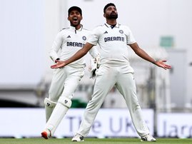 Mohammed Siraj celebrates beating England