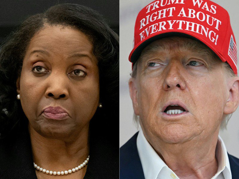 Combination of pictures Federal Reserve Board of Governors member Lisa Cook and US President Donald Trump