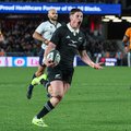 New Zealand's Cam Roigard scores a try during the Rugby Championship match between New Zealand and Australia at Eden Park in Auckland on September 27, 2025