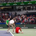 Novak Djokovic on the floor during the ATP event in Shanghai