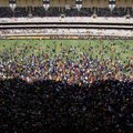 Supporters and mourners of Kenyan opposition leader Raila Odinga gather ahead of the public viewing of Odinga's coffin at the Kasarani Stadium in Nairobi