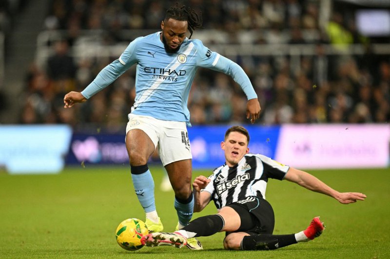 Antoine Semenyo plays for Man City against Newcastle in the League Cup