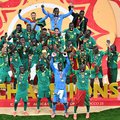 Senegal players celebrate with the trophy after winning the Africa Cup of Nations