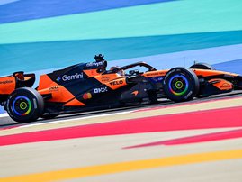 McLaren's Australian driver Oscar Piastri drives on the first day of the Formula One pre-season testing at the Bahrain International Circuit