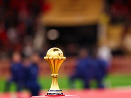The AFCON trophy ahead of the 2025 final between Morocco and Senegal