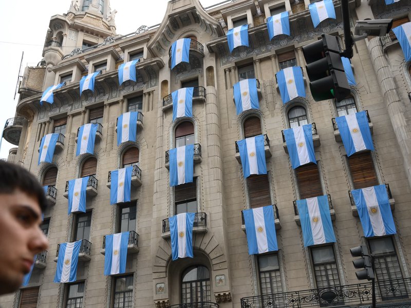 Argentina buildings with flags outside