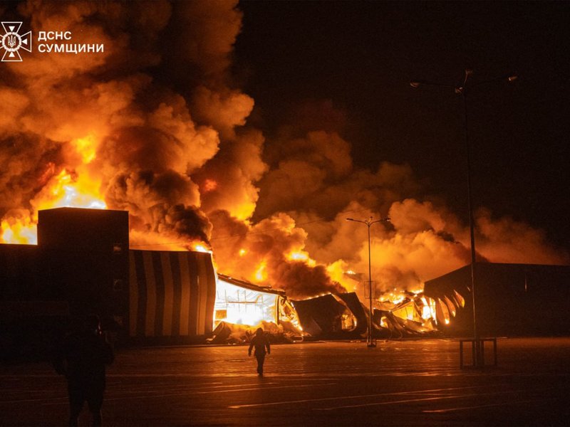 drone strike on a shopping center in Sumy