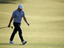 AUGUSTA, GEORGIA - APRIL 11 Rory McIlroy of Northern Ireland walks the 18th fairway during the third round of the 2026 Masters Tournament at Augusta National Golf Club
