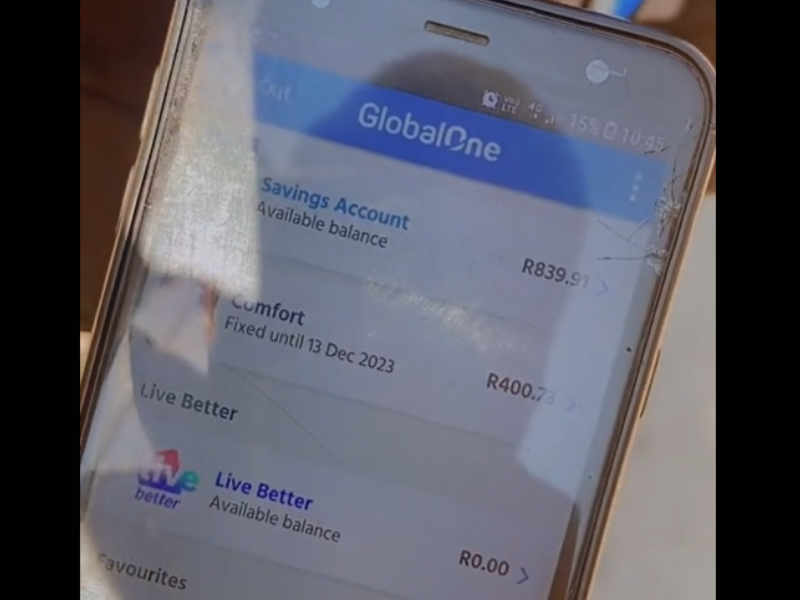 A Capitec bank balance screen on phone