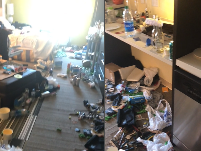 WATCH: A hotel room that looks like the set of the Hangover...Is this acceptable?