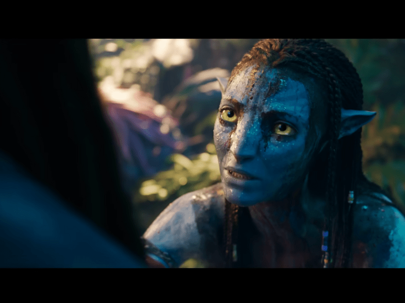 A Na'vi humanoid alien in Avatar Fire and Ash movie trailer