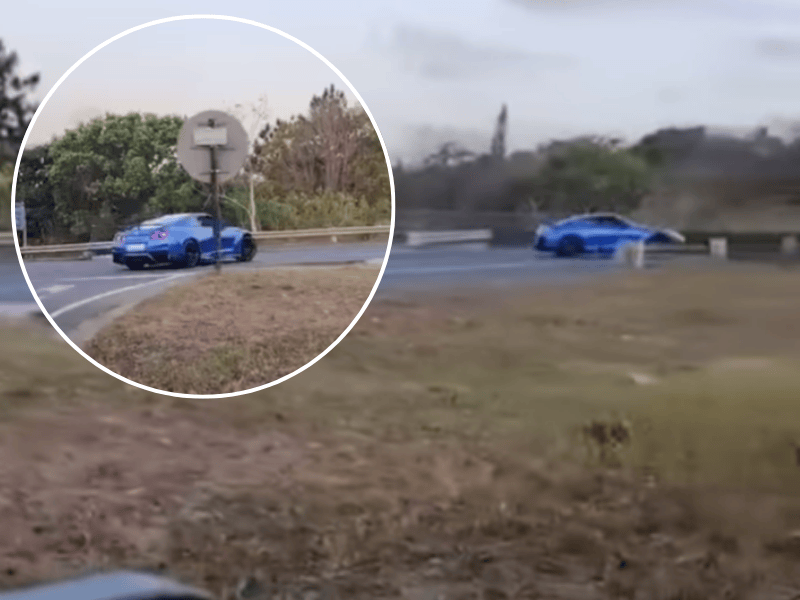 A blue Nissan GTR drift fail in Westville Durban