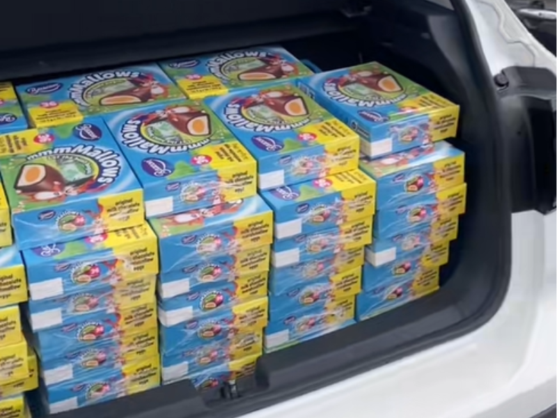 A car boot full of Easter egg boxes