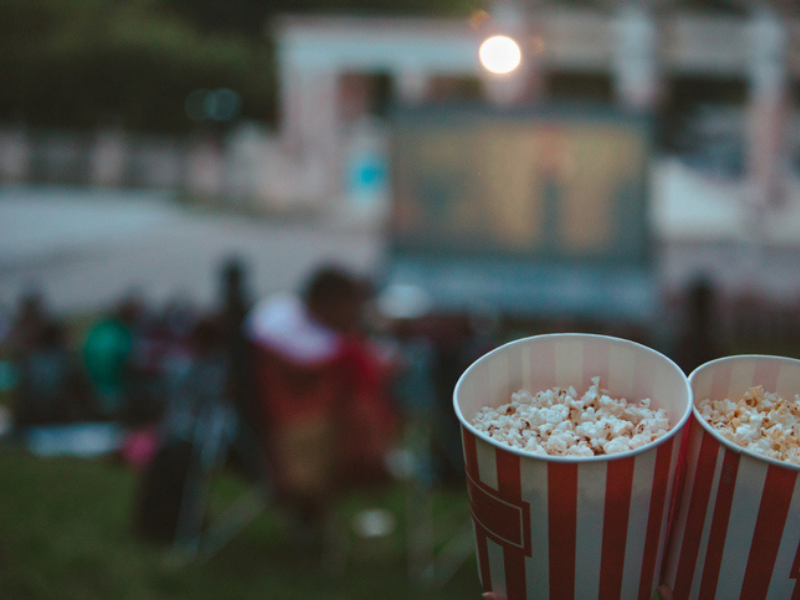 A close up open cinema outdoor movie