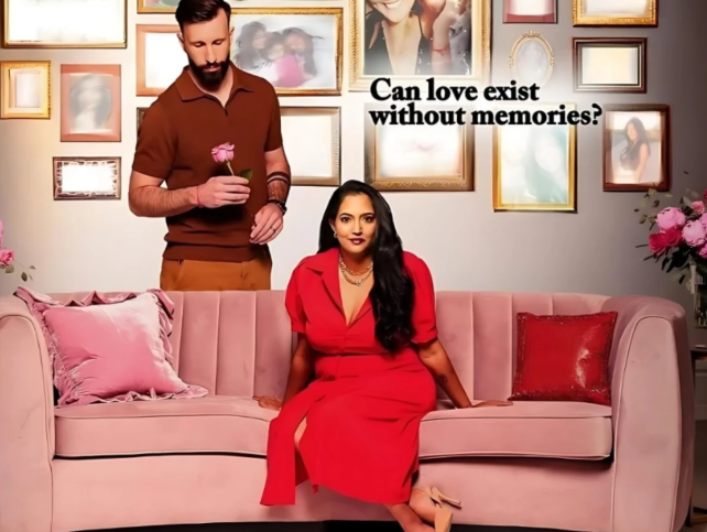 A couple in a lounge set up pose for a documentary cover on Amazon