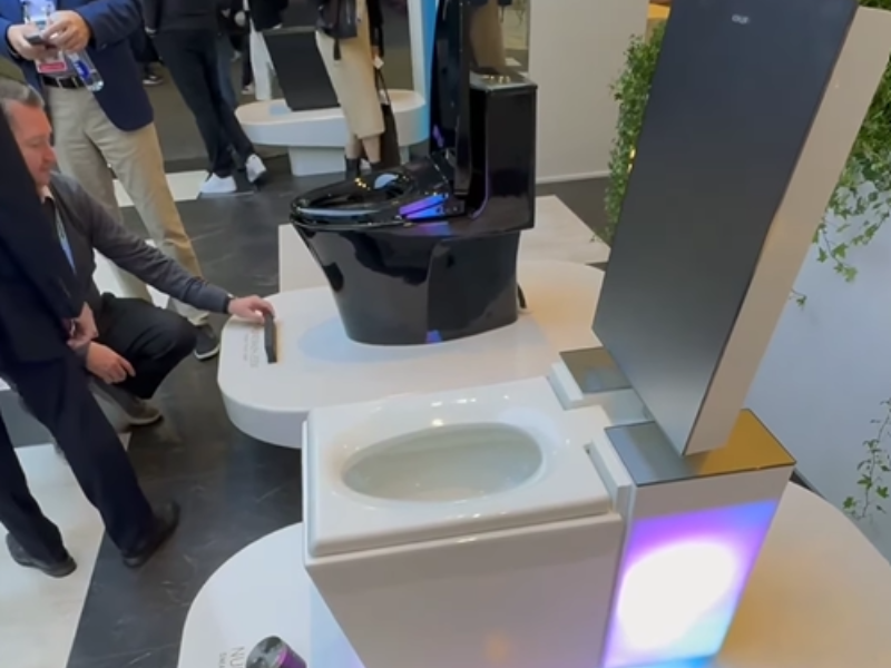 A fancy toilet with lights