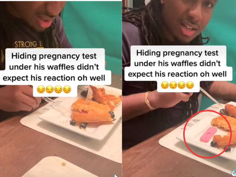 WATCH: He didn't expect his next bite to be a pregnancy test...