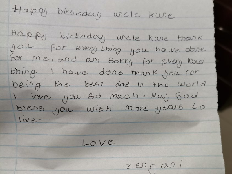A handwritten birthday letter