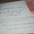 A handwritten birthday note from a mother to her son and a R50 note