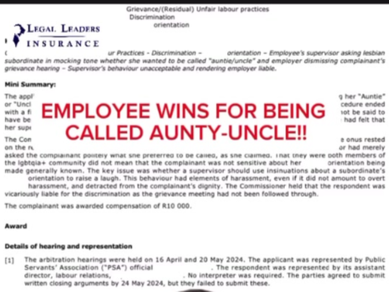 A legal document detailing a case at the CCMA
