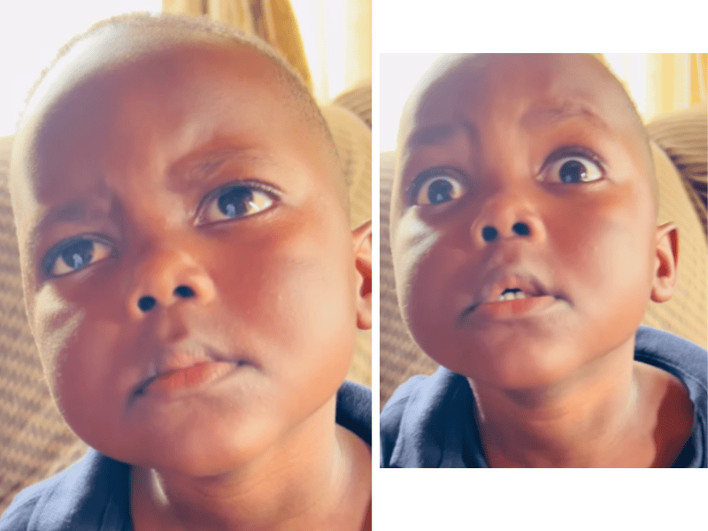 A little boy does different facial reactions