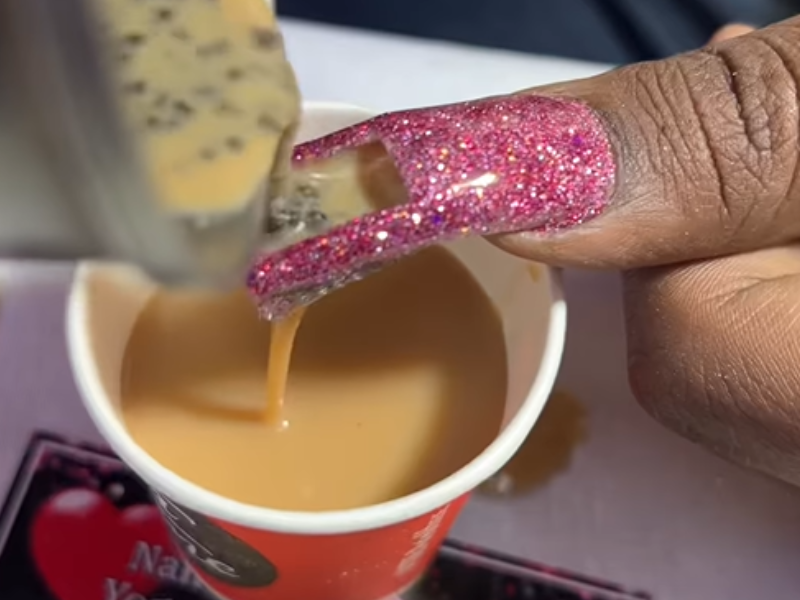 A nail design that has a tea strainer built in