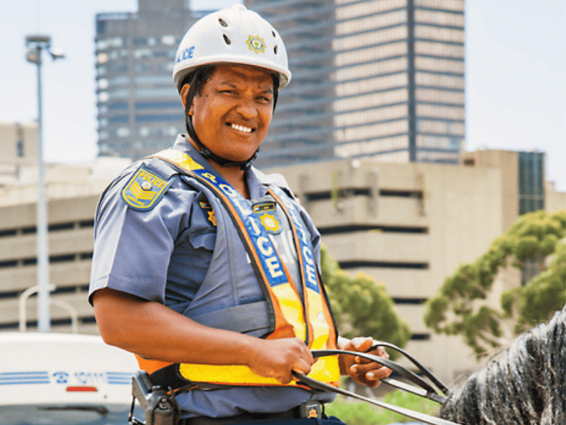 A policeman riding a horse in South Africa