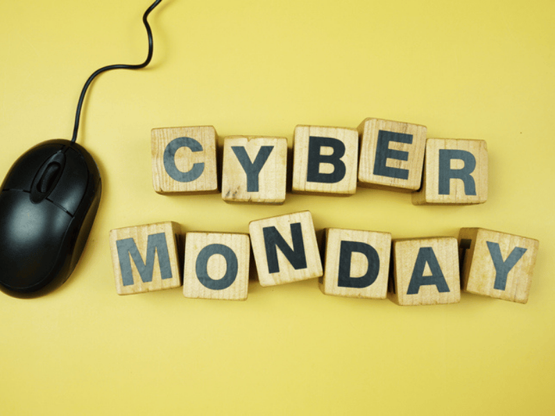A poster for cyber Monday on a yellow background