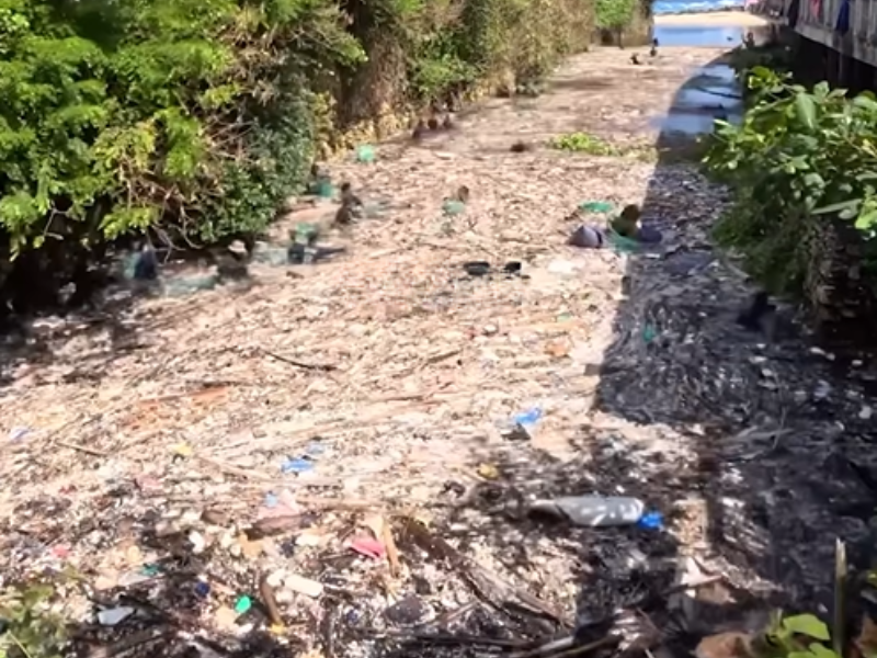 A river filled with trash in Bali Indonesia