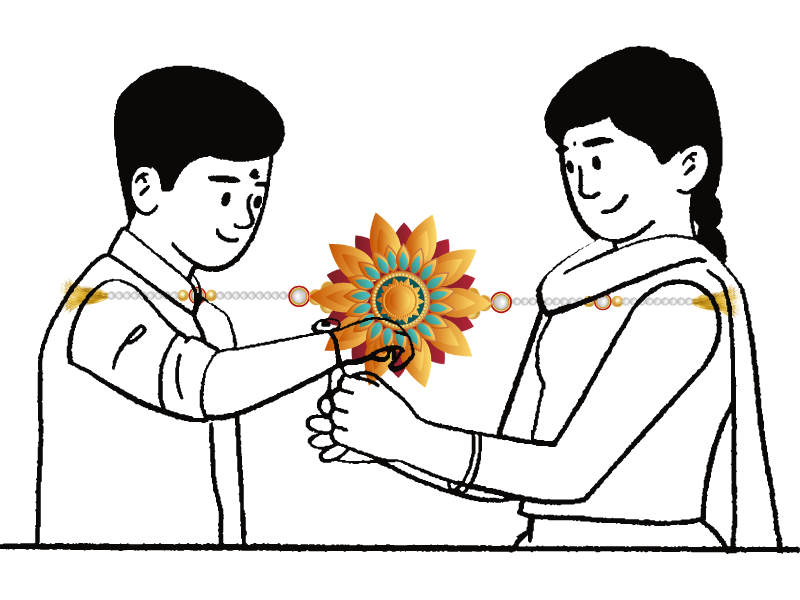A sister ties a rakhi for her brother