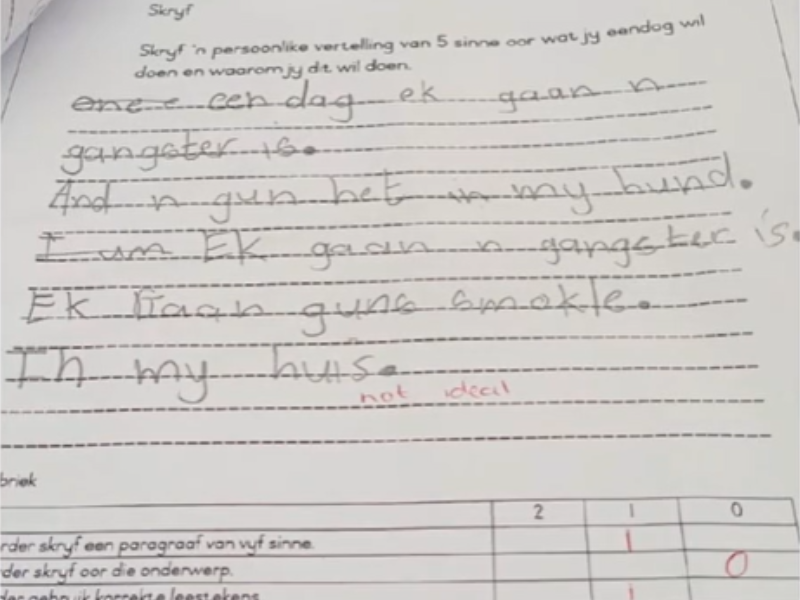 A student test paper with pencil handwriting
