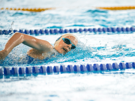 A swimmer swimming freestyle in a pool
