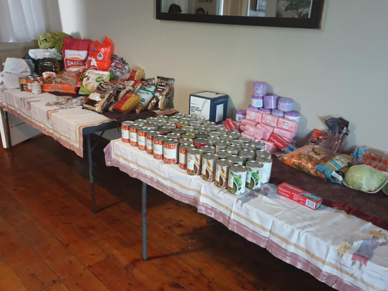A table packed with donations for the residents at Angels Care KZN