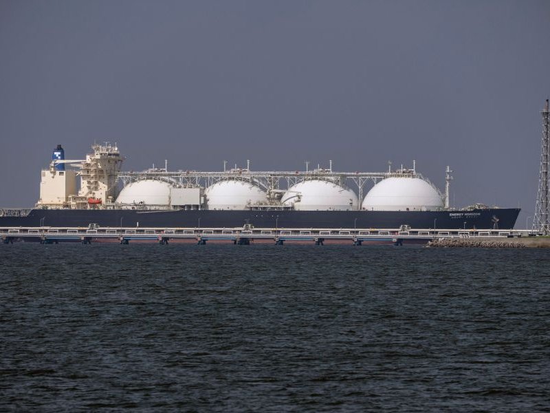 A tanker ship is moored at a liquefied natural gas (LNG) terminal in Sodegaura, Chiba prefecture on July 22, 2026