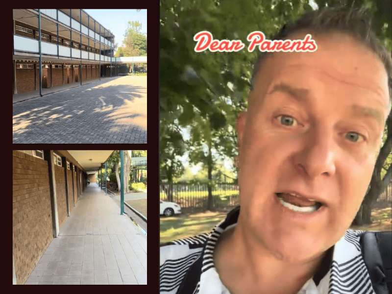 A teacher addressing parents about empty school
