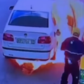 A vehicle catches alight at the petrol station