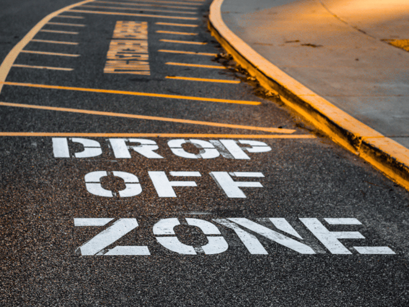 A view of the drop off zone on asphalt
