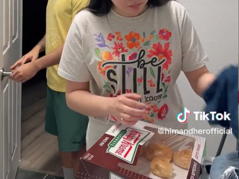 A wife hides a box of donuts from her husband