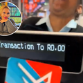 A woman swipes her Checkers Xtra savings card at the till