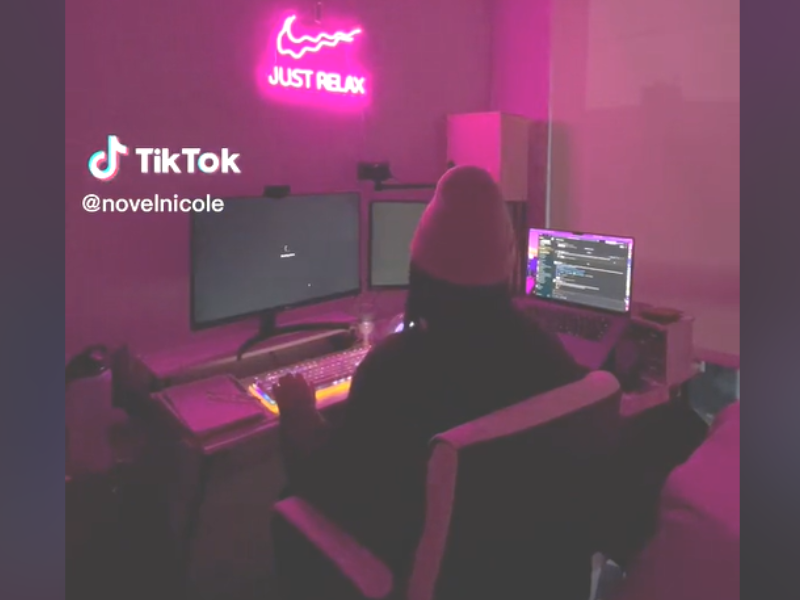 A woman working at her workstation at home