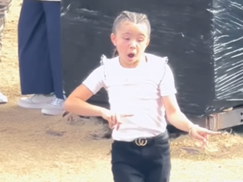 A young girl with braided hair dancing