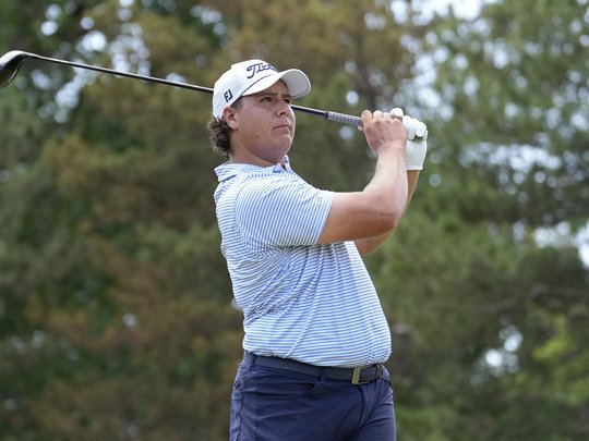Aldrich Potgieter of South Africa plays his shot from the fourth tee during the third round of the Rocket Classic 2025