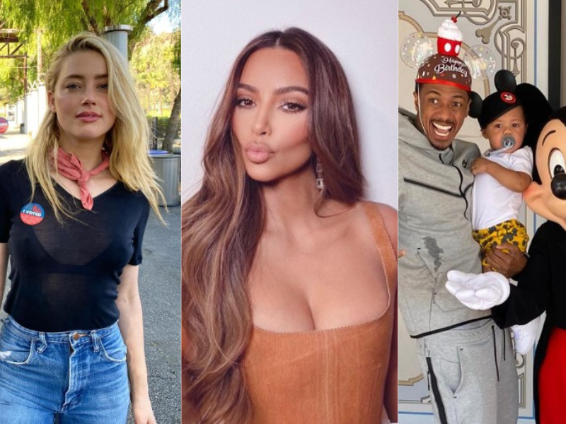 Amber Heard, Kim Kardashian and Nick Cannon/