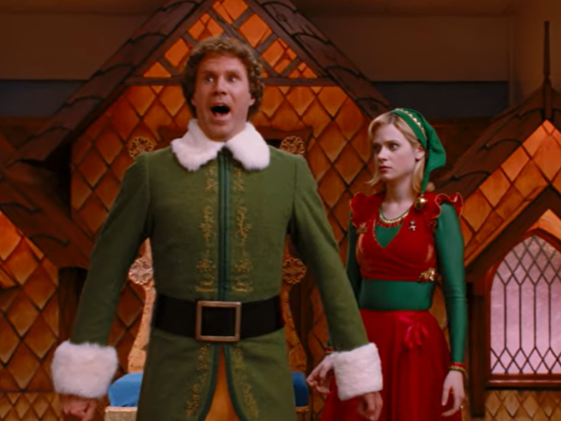American actor Will Ferrell and Zoey Deschanel in a scene from the Elf movie