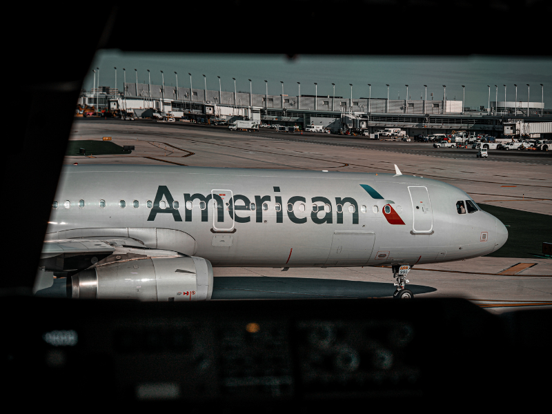 An American airline passenger plane in the airport
