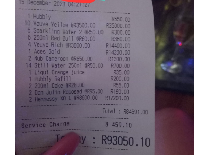 An invoice from a night club