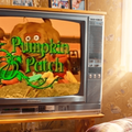 An old television set in a living room playing Pumpkin Patch