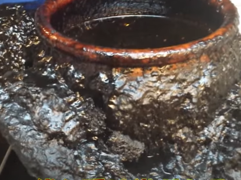 An uncleaned sauce jar from a restaurant in Japan