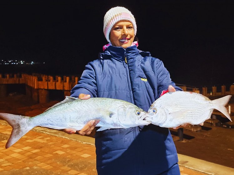 Angie Naidoo feeling the love of Margate Pier with a mixed bag of fish