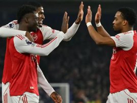 Arsenal players celebrating a goal
